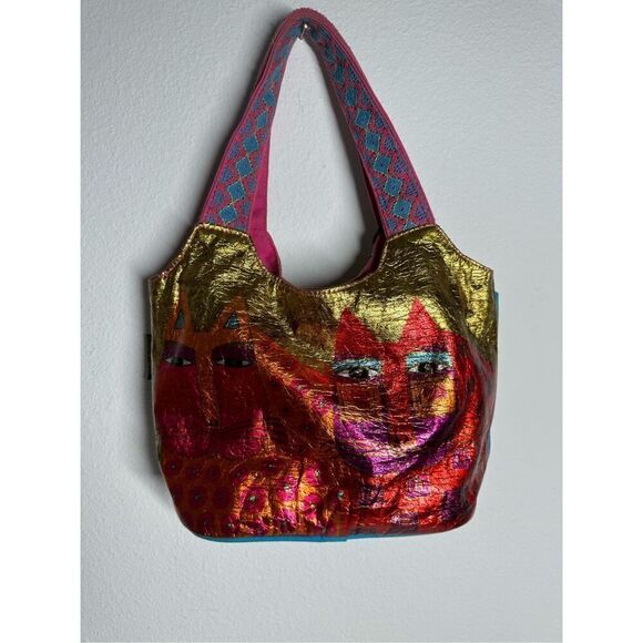 Laurel Burch Colorful Wild Cats Foil Medium Scoop Tote - Picture 3 of 15